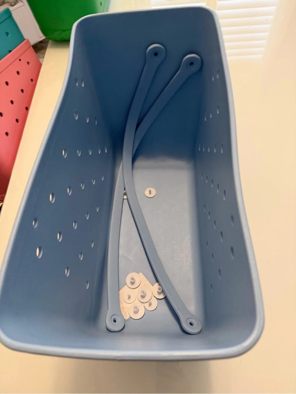 Light Blue Plastic Storage Bin with Vent Holes